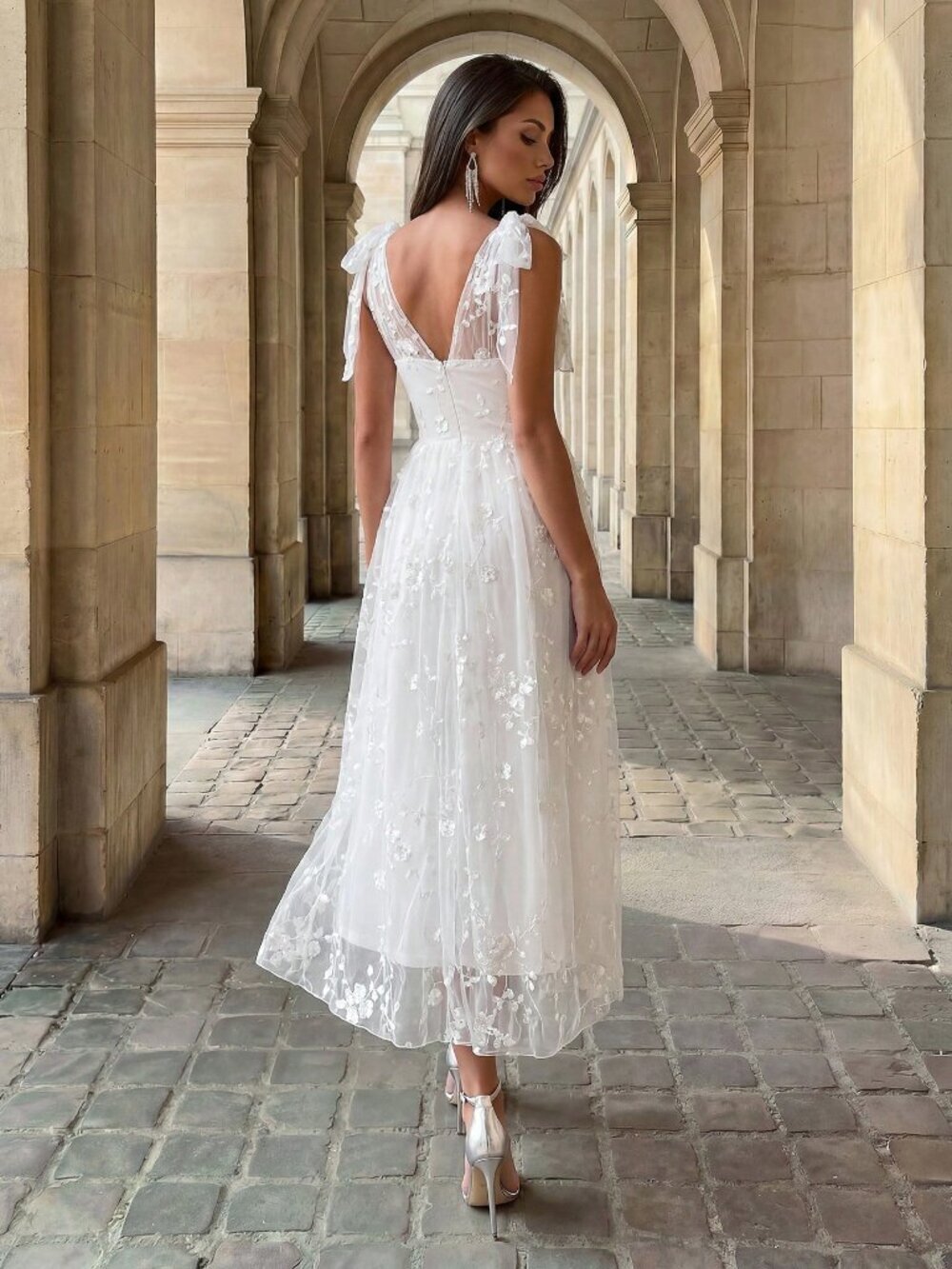 White Elegant Women's lacey midi Dress - Picture 2 of 6